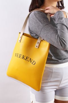 Yellow Vegan leather tote bag